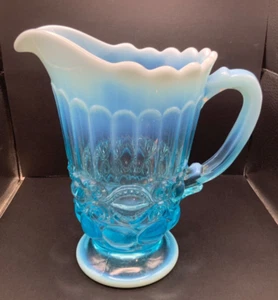 Vintage - Eyewinker Pattern - Aqua / Blue Opalescent Glass Pitcher - Picture 1 of 4