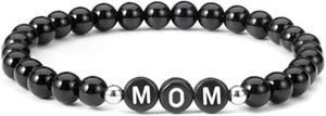 Bracciale Mamma con perle Nero e in Acciaio argento braccialetto Regalo da Donna - Foto 1 di 7