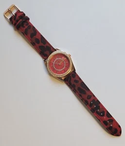 Manhattan By Croton Red Black Animal Print Leopard Watch Crystal Accents Pave - Picture 1 of 7