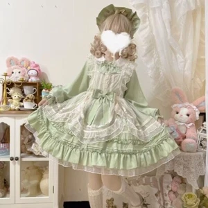 Vestido japonés para mujer Lolita lazo con volantes tres capas Kawaii dulce manga larga - Imagen 1 de 16