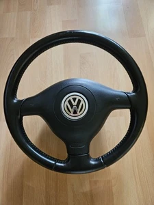 VW Golf IV ( 4 ) GTI : Original Lederlenkrad, 370 mm, 3-Speichen, schwarz - Bild 1 von 4