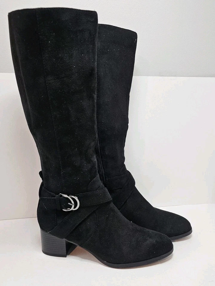 Botas de pantorrilla Anne Klein para mujer AKMAIA hasta la rodilla imitación gamuza regulares negras talla 7,5 Foto 1 de 4