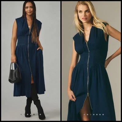 Anthropologie Maeve The Tommie Smocked Front-Zip Denim Shirt Dress Size 3X Plus - Image 1 of 4