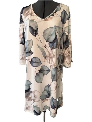 XXL Dress Leaf Print 95% Polyester Mini Knee Length 3/4 Bell Sleeves - Image 1 of 4