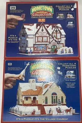 Lot of 2 RoseArt Hometown Collection Family Jigsaw Puzzle 3D Village - Image 1 of 4
