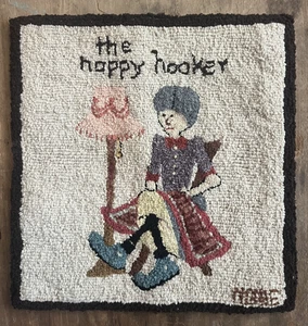 Hooked Rug Happy Hooker Signed Dated 1936 Antique Folk Art - Picture 1 of 22