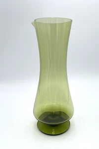 Vintage Blown Glass Empoli (?) Pitcher Vase, Avocado Green, Pedestal Base, 10.3" - Picture 1 of 10