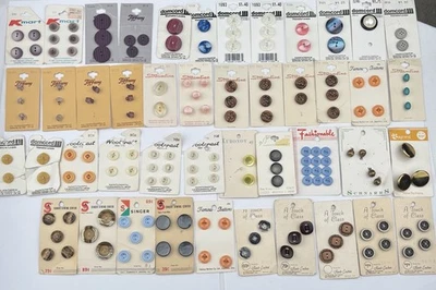 Vintage Button Cards Lot – NOS 1960s–80s Kmart Singer Domcord Tiffany Canada 35+ - Image 1 of 4
