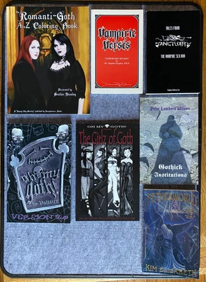 7 Goth+Vampire books: Fiction, Poetry, Voltaire, Film, Art, Coloring, free ship - Image 1 of 4