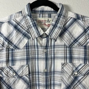 JNCO Crownbrand Blue Plaid Men’s XL Short Sleeve Cotton Shirt Snap Pockets - Picture 1 of 7