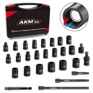 1/4 Inch Drive Magnetic Impact Socket Set, 28-Piece SAE/Metric, 1/4 Inch-9/16... - Picture 1 of 8