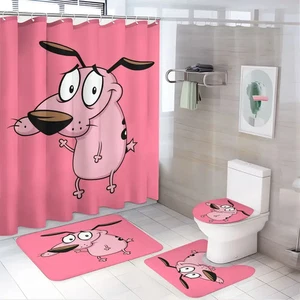 Juego de cortinas de ducha antideslizantes para perros Courage alfombrilla tapa de inodoro cubierta baño de dibujos animados - Imagen 1 de 1