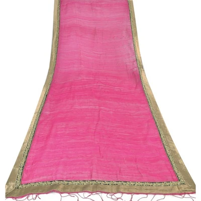 Bufandas premium Sanskriti Vintage Rosa Dupatta Estola Larga Pura Seda Cuentas a Mano  Foto 1 de 4