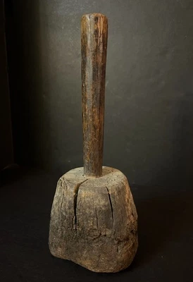 PRIMITIVE WOODEN MALLET-MASHER Vintage Hand Made Antique Tool - 1700s to 1800s - Image 1 of 4