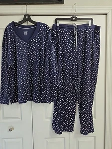 Nautica Women Silky Soft Stretch Fleece 2-PC Pajama Set(Blue Pink Dots XXL) - Picture 1 of 5