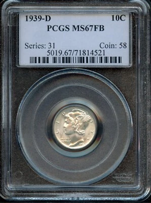 PCGS - Mercury Dime - 10c - 1939 D - MS-67 FB - 5019 - Image 1 of 2