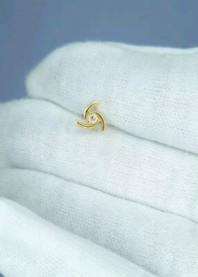 Diamond Nose Pin 14K Yellow Gold Nose Pin Screw Back Jewelry For Women Nose Ring - Image 1 of 4