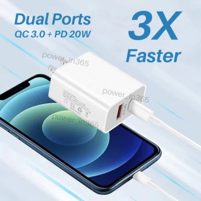 PD 20W QC Cargador Rápido Adaptador Bloque USB C Cable de Carga para iPhone 13 12 11 XR Foto 1 de 4