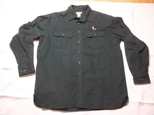LL BEAN THICK COTTON BUTTON UP SHIRT, SZ XL DARK GREEN W/ FISHING LURE EMBRODORY - Picture 1 of 9