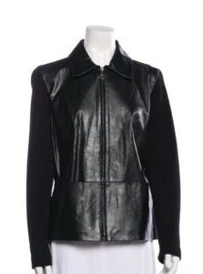 AMI Leather Biker Moto Jacket Womens Medium Black Pebble 100% Leather - Picture 1 of 9