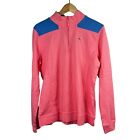 Vineyard Vines Women's Quarter Zip Sweatshirt Size L Coral Pink Blue Colorblock