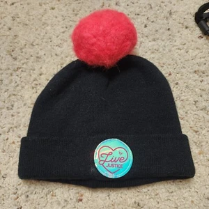 Live Justice black Hat With Pink Pom Pom & Gloves - Picture 1 of 5