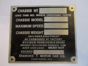 Schild Typenschild Groß ID Plate S87 Diamond T USA Truck Lkw Oldtimer 94X110Mm - Picture 1 of 1