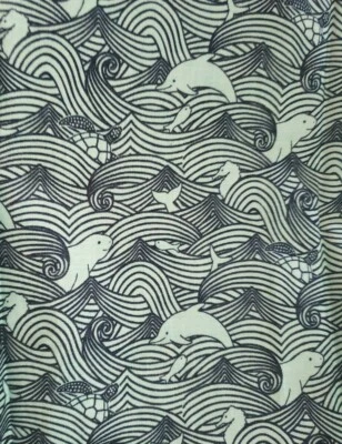 100% Cotton Marin Sealife Ocean Turtle Seahorse Manatee Dolphin Fabric Aqua FQ - Image 1 of 2