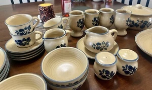 Pfaltzgraff Vintage Folk Art Blue Floral Design on Tan All See Picture For List - Picture 1 of 5