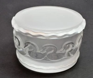 VTG Signed Lalique France Frosted Clear Crystal Swans covered vanity/ powder box - Picture 1 of 4