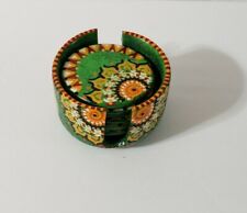 Pottery Coaster Set Mandala Hand Painted Design Set 6 With Holder Boho 