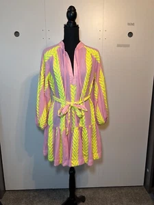 AUGUST RESORTWEAR Pink LAUREL LEAF BALLOON SLEEVE Midi DRESS SZ S/M $195 - Bild 1 von 7