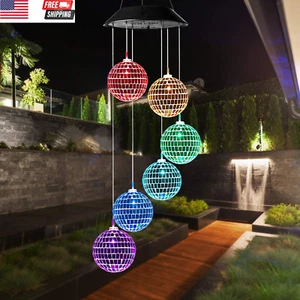 Solar Wind Chimes, Mobile Hanging LED Light Color Changing Wind Chime Birthday G - Picture 1 of 7