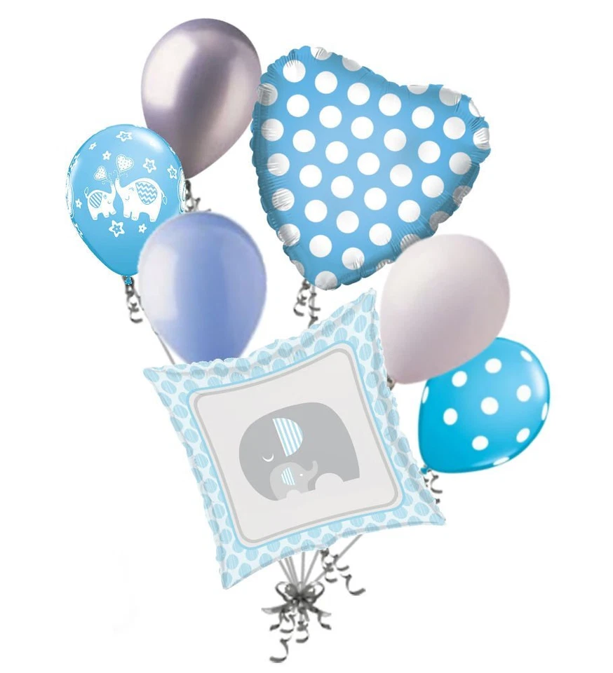 Ramo de globos para bebé niño elefante azul y gris 7 piezas It's a Shower Welcome Home Foto 1 de 4