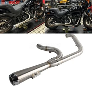 For Harley Softail Low Rider Fat Bob Deluxe Street Bob Slip-On 2-1 Exhaust Pipe - Picture 1 of 13
