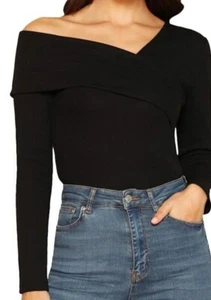 Romwe Damen Freizeit Cross Schulterfrei Tiefer V-Ausschnitt Rippstrick Slim Wickel T-Shirt... - Bild 1 von 4