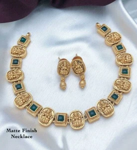Indian Gold Plated Bollywood Style Traditional Choker Necklace Earring Kasu Set - Picture 1 of 6