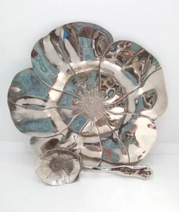 International Silver Co Silverplate Poppy Flower Plate W/ Spoon 1994 7-3/4" - Picture 1 of 9