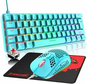 Wired Gaming Keyboard and Mouse Combo RGB Backlit 60% Mechanical 6400 DPI For PC - Picture 1 of 17
