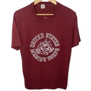 Vintage 80s USMC Maroon Single Stitch Double Sided T Shirt Made In USA Size XL - Picture 1 of 7