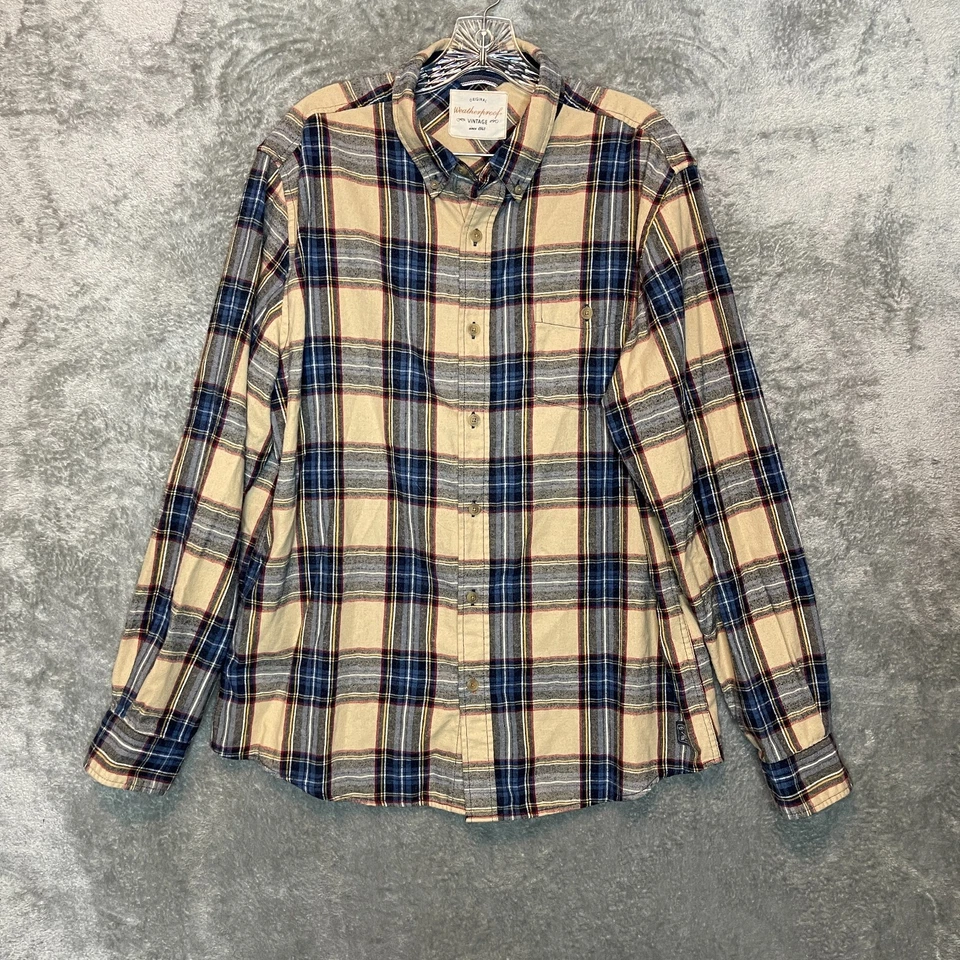 Weatherproof Men Classic Plaid Flannel Long Sleeve Button Down Shirt XL Blue Tan - Image 1 of 4