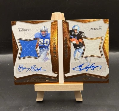 2025 Leaf 历史书 Barry Sanders Bo Jackson 比赛使用球衣 遗物 签名 /20 — 第 1/4 张图片