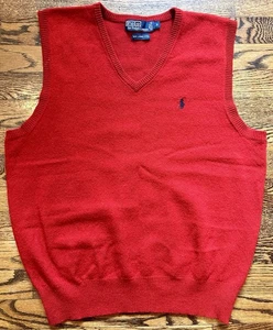Polo Ralph Lauren Pullover Weste 100% Lammwolle V-Ausschnitt ärmellos rot Weihnachten M - Bild 1 von 7