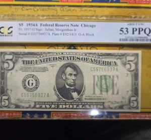 1934a 5 Dollar Green Seal Chicago - Picture 1 of 2