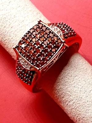 Anillo de plata esterlina 0,75 quilates con diamantes rojos IR rodio vermeil RG talla 7 Foto 1 de 4