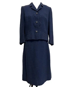 VINTAGE 1940s Skirt Suit Blue Wool Helen Of Memphis Women's SIZE 8/10 Medium - Picture 1 of 21