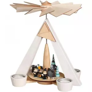 Tealight Pyramid White Winter Village Seiffen and Choir WxHxD 24.5x29x24.5cm NEW - Picture 1 of 1