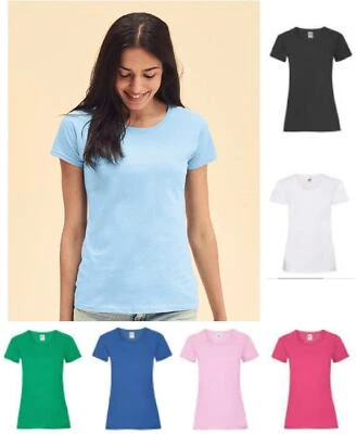 fruit of the loom t shirts womens Ladies Plain Coloured Cotton Fitted Tee Shirt - Image 1 of 4