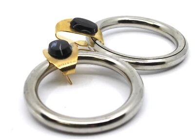 Moda Pendientes Colgantes Aro Grande Dos Tonos Piedra Negra Italia Foto 1 de 4