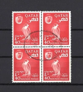 Qatar First Definitive Set 1961 Used Stamps Block of 4, Falcon Bird Ruler King - Picture 1 of 1